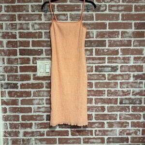 Wilfred Japanese Seersucker Check Slip Dress XS Orange White Midi